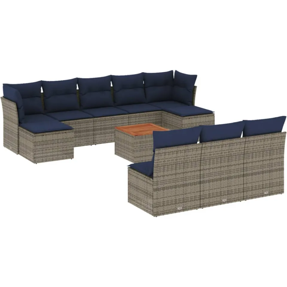 vidaXL 11-delige tuinbankset met kussens, grijs polyrotan, foto 3