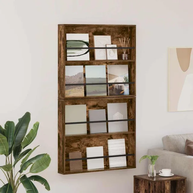 vidaXL Tijdschrift Rek met plank 2 st Gerookt eiken 80 x 12 x 70 cm, foto 2