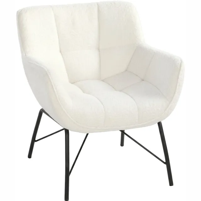 Homona Fauteuil met sherpa-fleece - Met gestikte details - 69 x 68 x 78,5 cm - Crèmewit