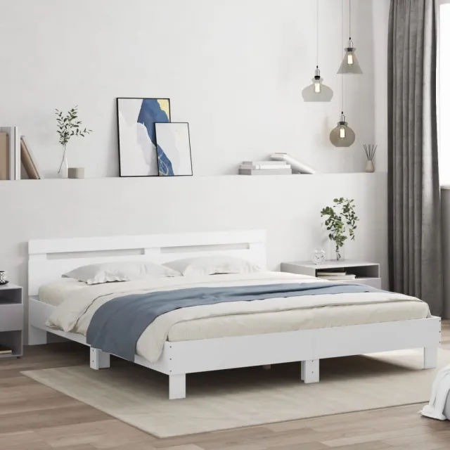 vidaXL Bedframe met hoofdeinde en LED-verlichting wit 200x200 cm