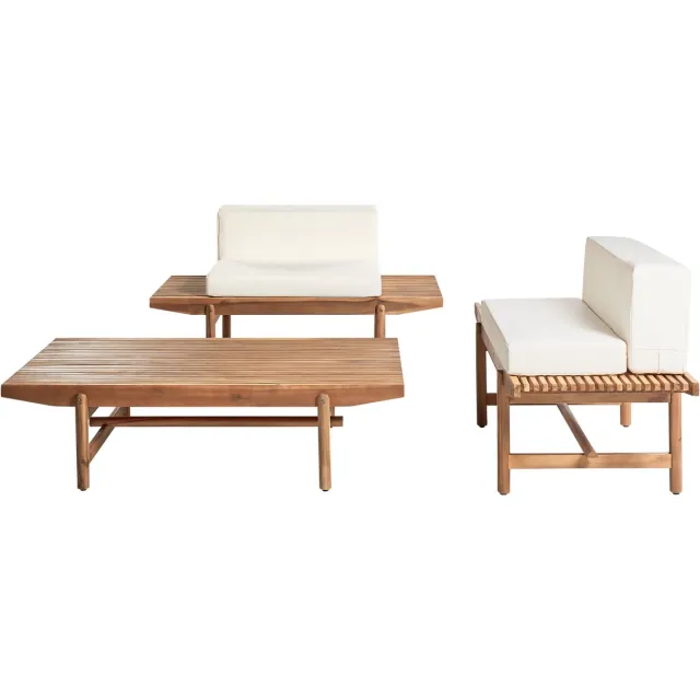 Beliani GIAVENO - Loungeset 2-zits - Gebroken wit - Acaciahout Bruin