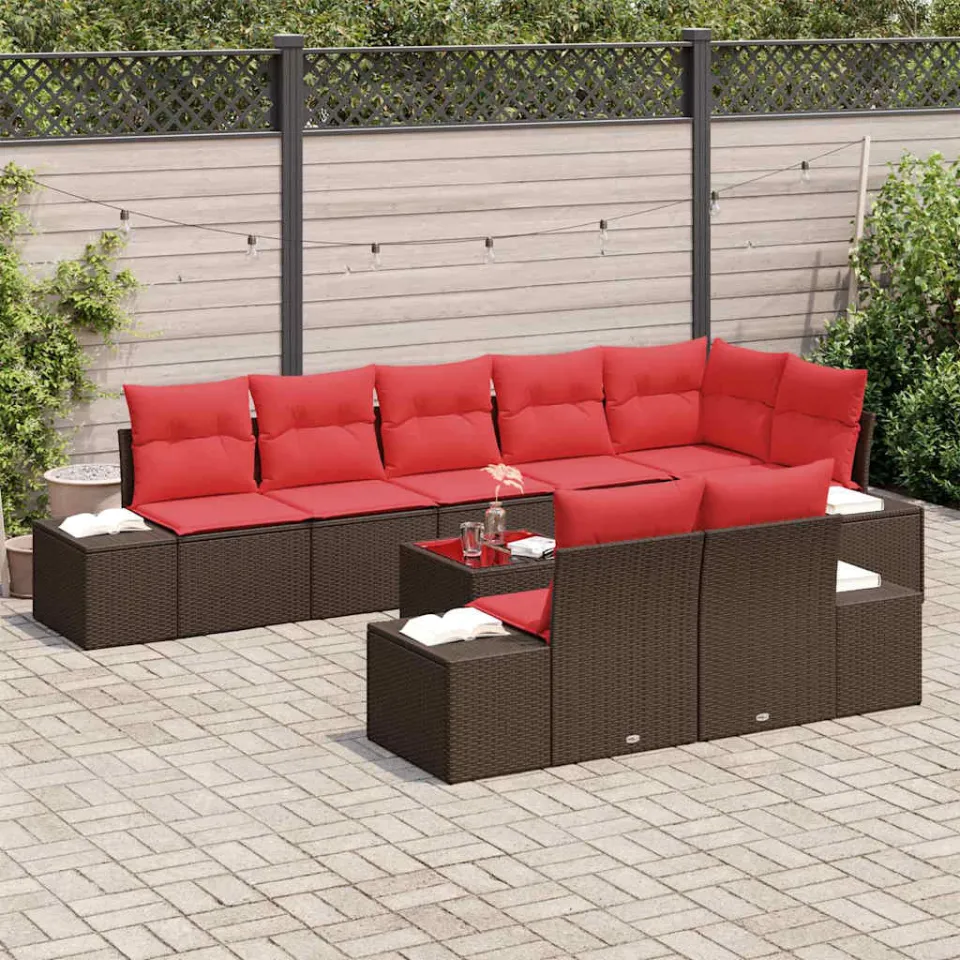 vidaXL Tuinbankenset met opslag Bruin en Rood Poly riet, foto 3