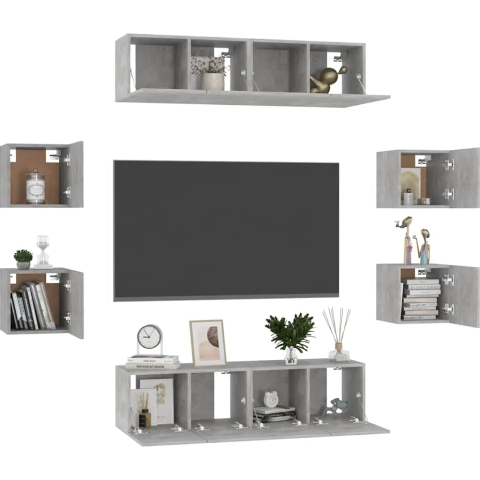 vidaXL 8-delige Tv-meubelset bewerkt hout betongrijs