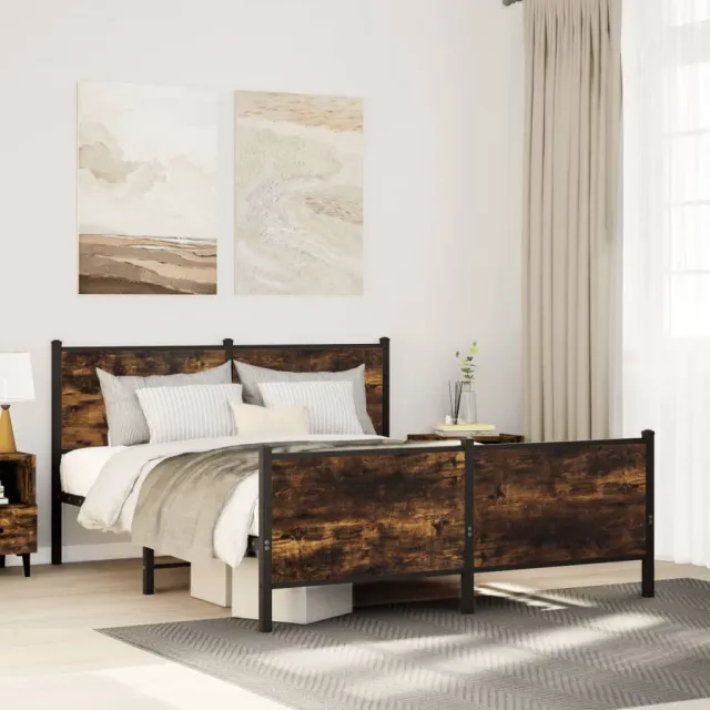 vidaXL Bedframe zonder matras metaal gerookt eikenkleurig 137x190 cm
