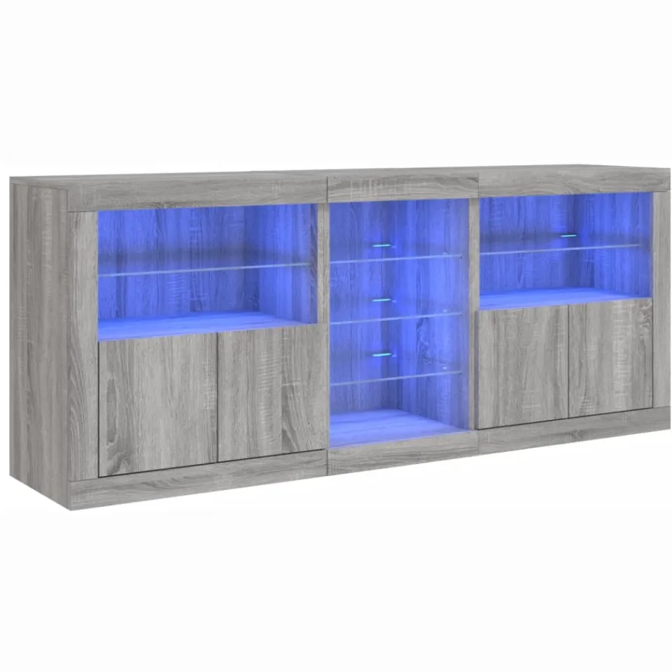 vidaXL Dressoir met LED-verlichting 181,5x37x678 cm grijs sonoma eiken, foto 3