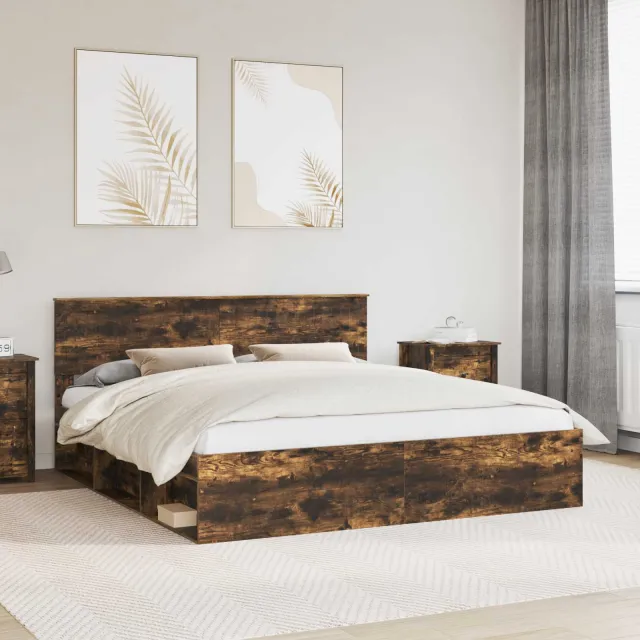 vidaXL Bedframe Gerookt eiken 180 x 200 cm Massief grenenhout Bruin