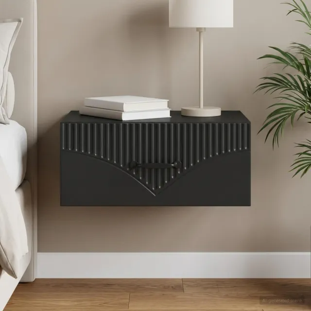 vidaXL Wandbeugel Bedkast Zwart 49 x 34,5 x 20 cm Bewerkt hout, foto 2