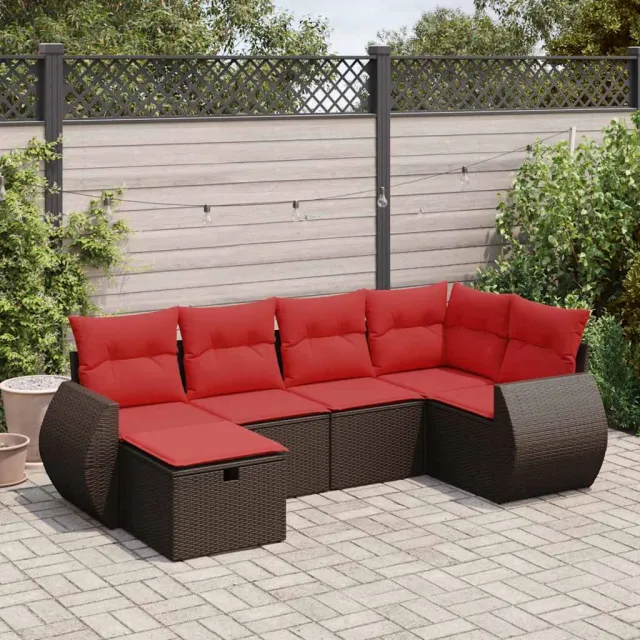 vidaXL 6-delige Loungeset met kussens poly rattan bruin, foto 2