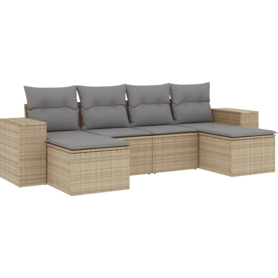 vidaXL 6-delige Loungeset met kussens poly rattan beige, foto 3