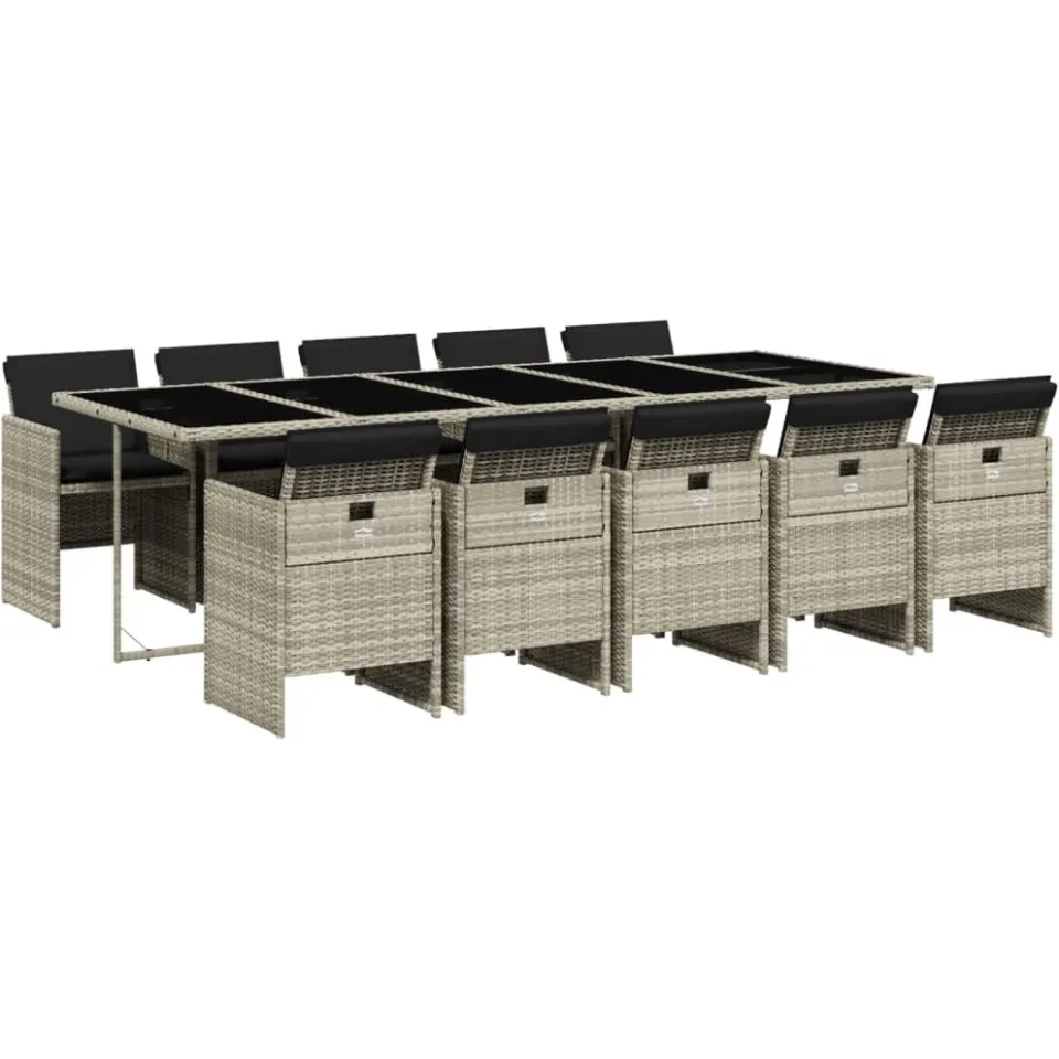 vidaXL 11-delige Tuinset met kussens poly rattan lichtgrijs grijs, foto 3