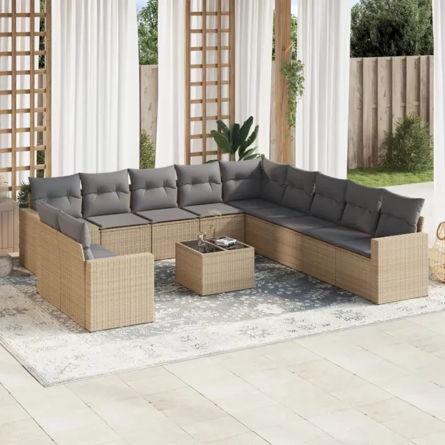 vidaXL 12-delige Loungeset met kussens poly rattan beige, foto 2