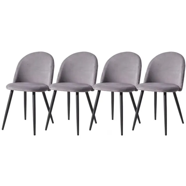 SONNENH Eetkamerstoelen set van 4 - Grijze velvet - Gebogen gepolsterde rug - Zwarte metalen poten Grijs met zwarte metalen poten