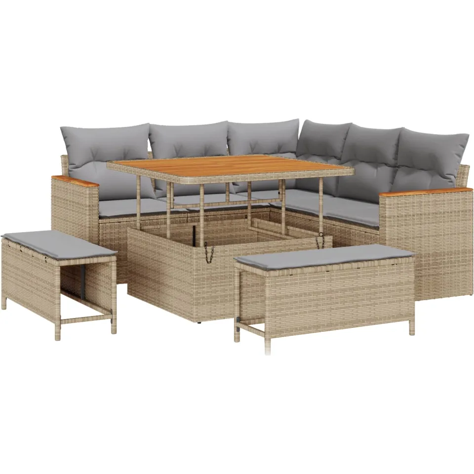 vidaXL Tuinbankenset 8 st Beige poly rattan, foto 3