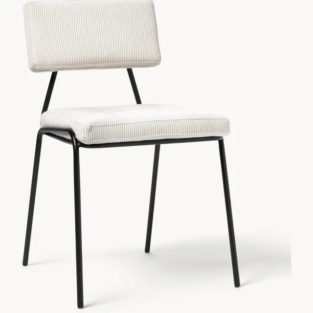 Westwing Collection Corduroy gestoffeerde stoelen Mats, 2 stuks Wit, Zwart