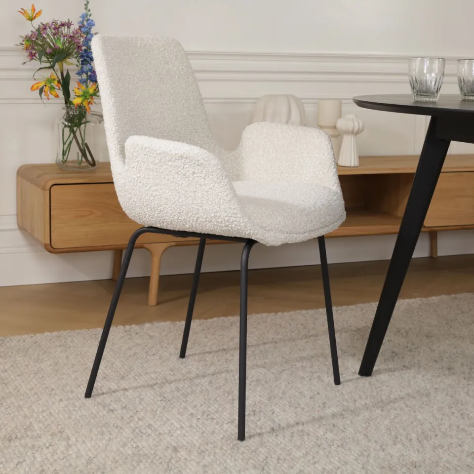 Nolon Nora-Eef eetkamerstoel bouclé beige - zwart onderstel, foto 2