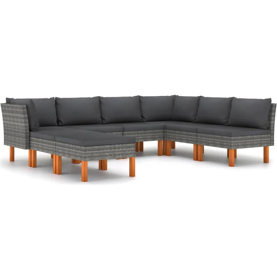 vidaXL 8-delige Loungeset met kussens poly rattan grijs, foto 4