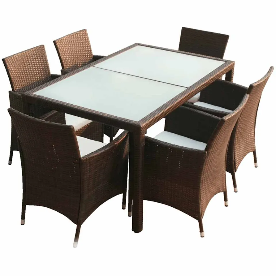vidaXL 7-delige Tuinset met kussens poly rattan bruin, foto 3