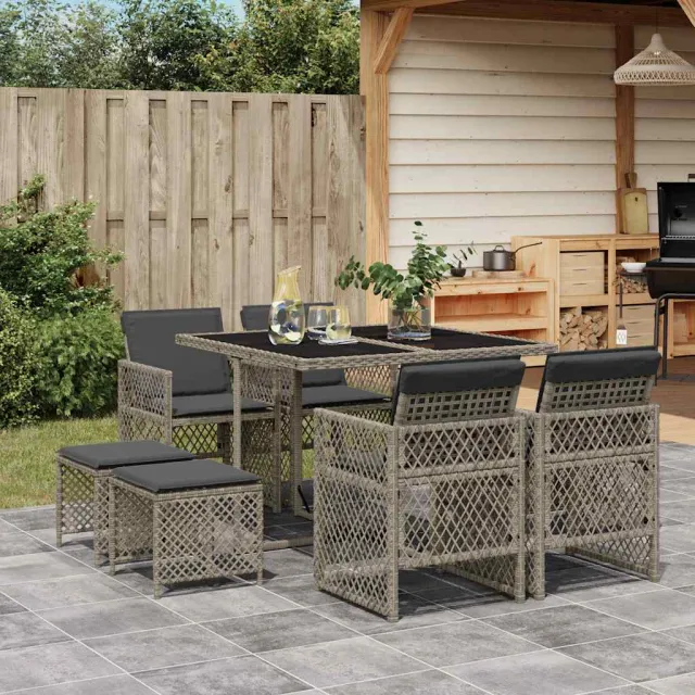 vidaXL 9-delige Tuinset met kussens poly rattan grijs, foto 2