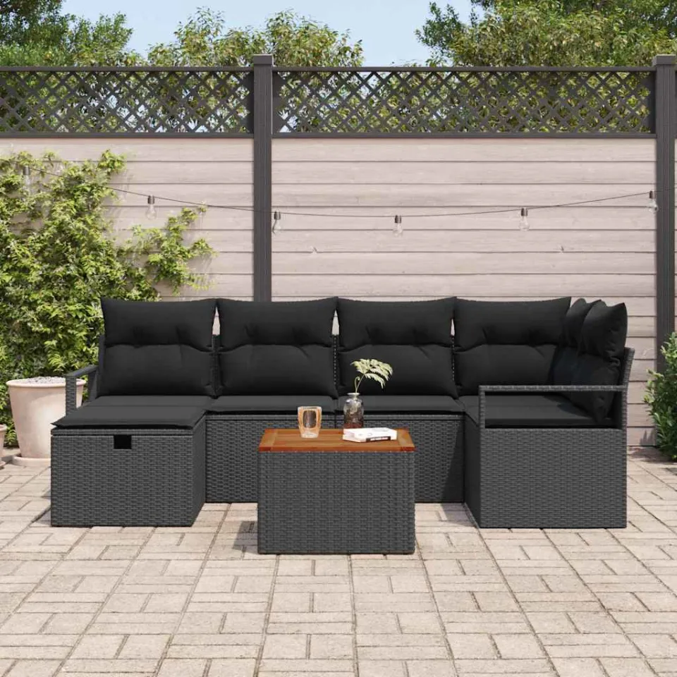 vidaXL Tuinbankenset 7 st Zwart poly rattan, foto 3