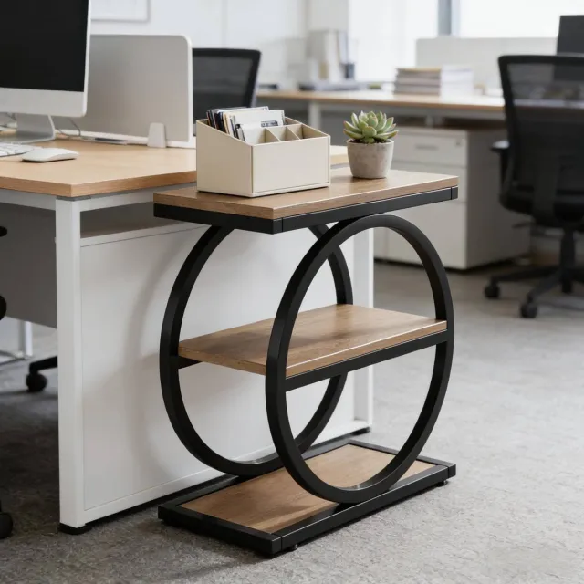 REDOM Sidetable - 3-laags opbergruimte - Rechthoekig frame - Industrieel - Woonkamer, slaapkamer en hal - MDF en metaal - Zwart en Bruin - 60 x 30 x 65 cm