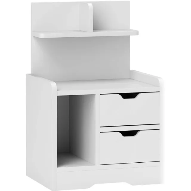Homona Nachtkastje - Met 2 lades en open opbergruimte - 40 x 30 x 60 cm - Wit