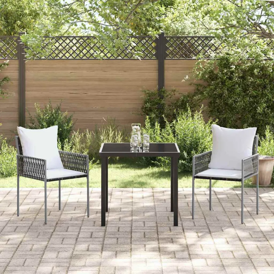 vidaXL Tuin eettafelset 3 st Bruin en zwart PE Rattan, foto 3