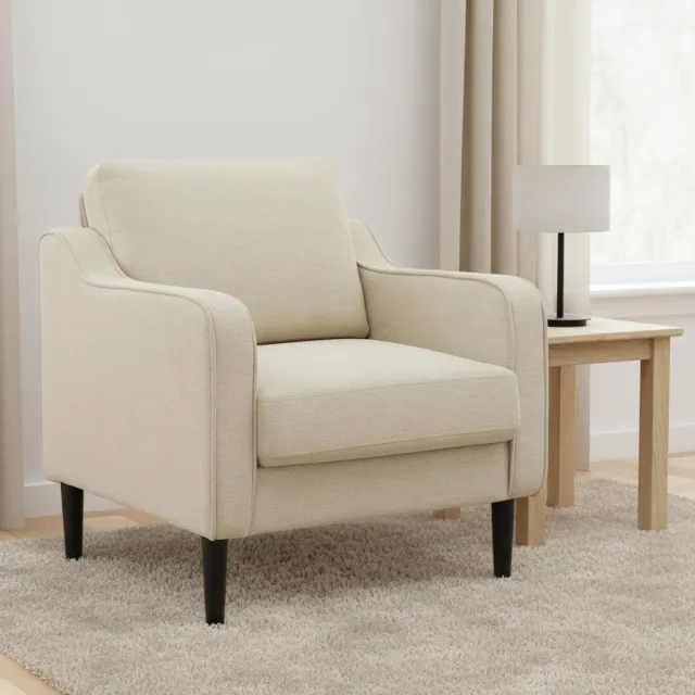 Danky Mid-Century Fauteuil Groen - Ergonomische 115° Zithoek - Pocketvering Zitkussen - Zachte Chenille Stof Beige