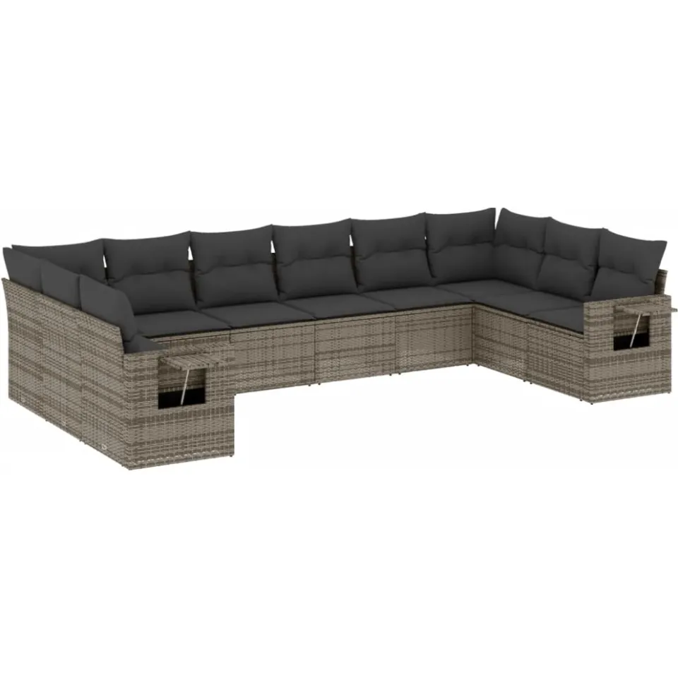 vidaXL 10-delige Loungeset met kussens poly rattan grijs, foto 3