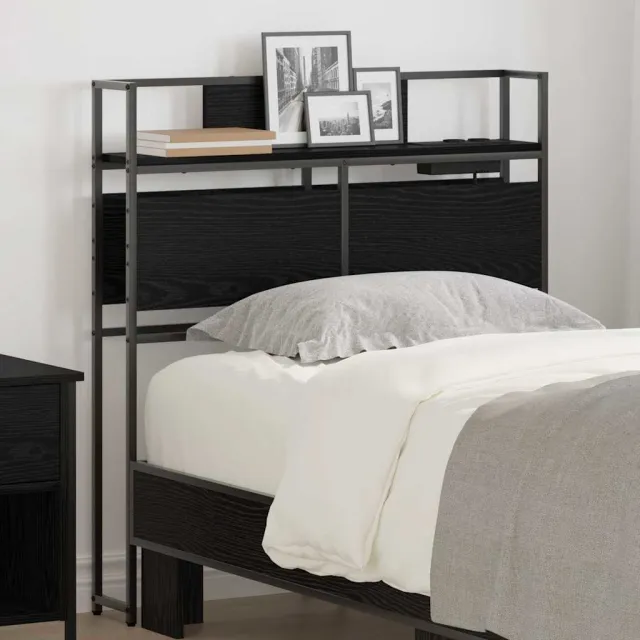 vidaXL Opberghoofdbord Zwart eiken 90 cm Bewerkt hout