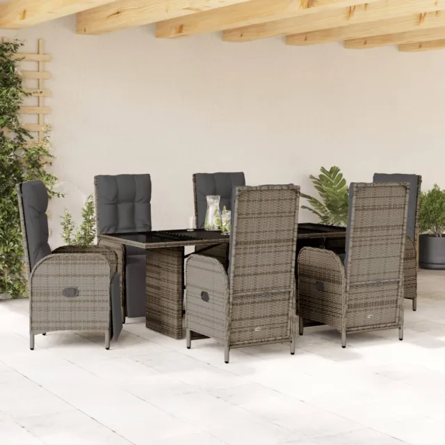 vidaXL 7-delige Tuinset met kussens poly rattan grijs, foto 2