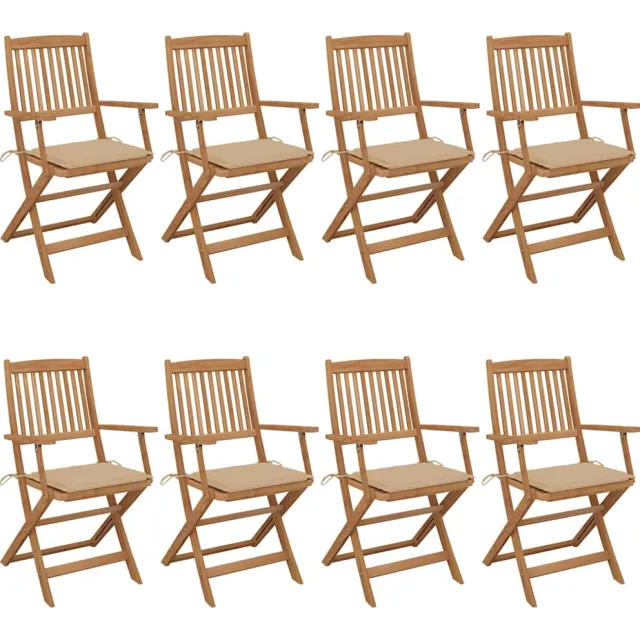 vidaXL Inklapbare stoelen 8 st met kussens massief acaciahout Beige