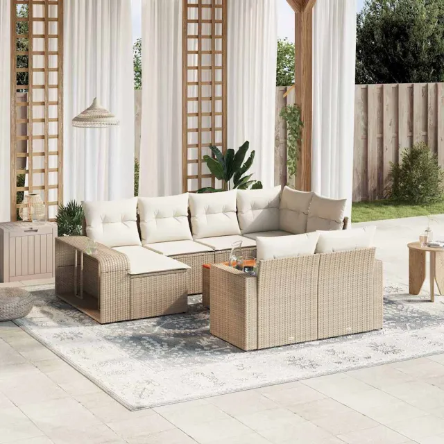vidaXL 11-delige Tuinset met kussens poly rattan beige, foto 2