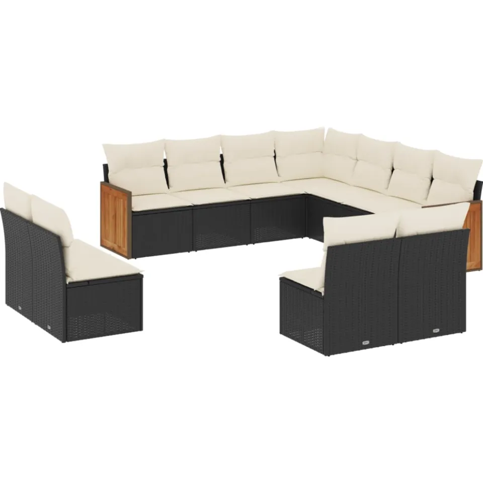 vidaXL 11-delige Loungeset met kussens poly rattan zwart