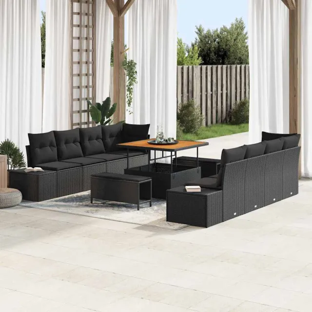 vidaXL Tuinbankenset 11 st Zwart poly rattan