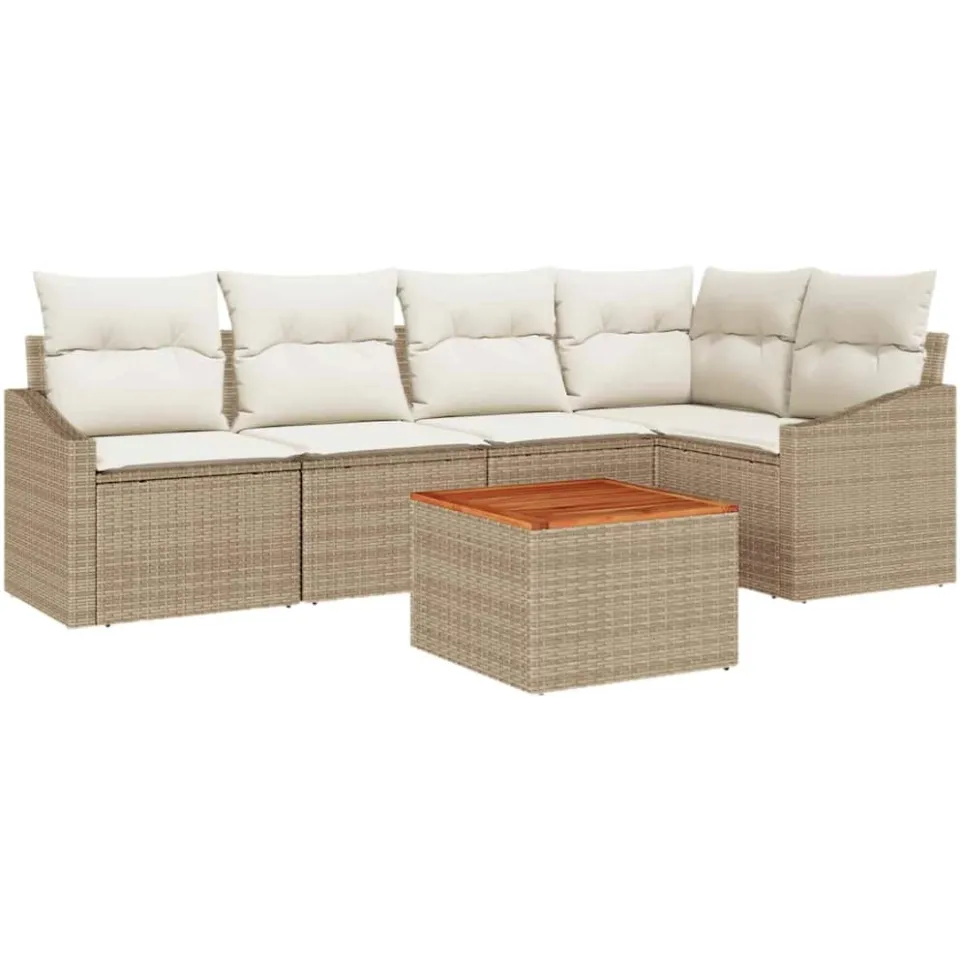 vidaXL Tuinbankenset 6 st Beige en Crème poly rattan