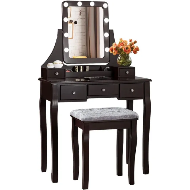 GranMaison Kaptafel met spiegel en verlichting - Make up tafel - Make up - Toilettafel - Met lades - Bruin
