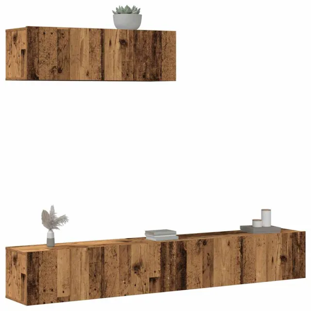 vidaXL 3-delig Tv-meubelset wandmontage bewerkt hout oud houtkleurig Bruin