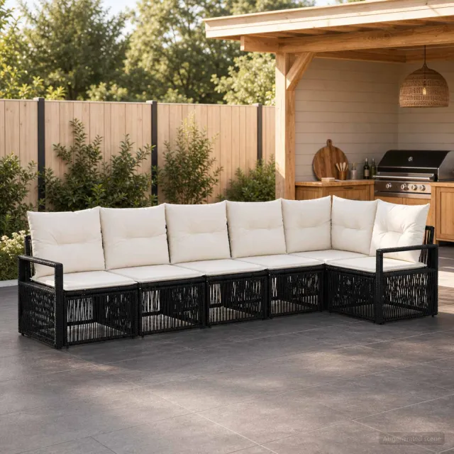 vidaXL Tuinbankenset 6 st 6-zits Zwart poly rattan, foto 2