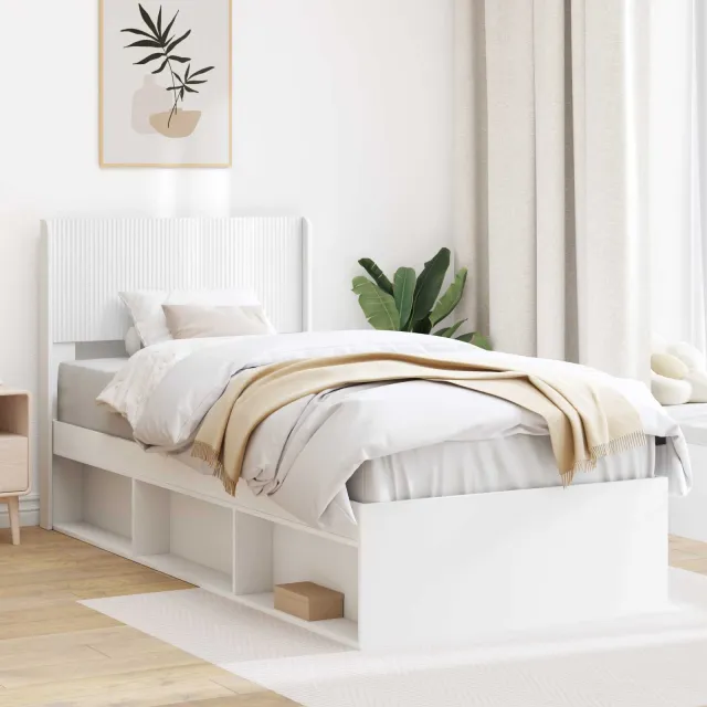 vidaXL Bedframe met opbergruimte en hoofdbord Wit 100 x 200 cm