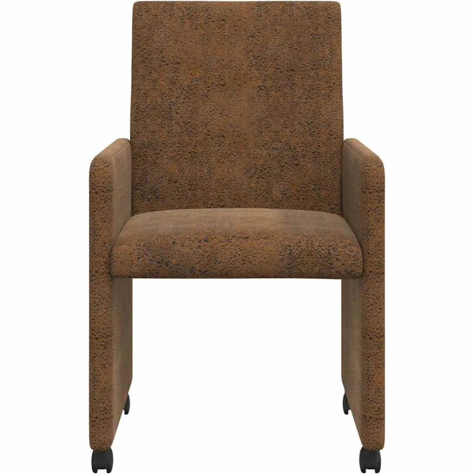 vidaXL Eetkamerstoelen met Wieltjes 2 st Faux suede leer Bruin, foto 4