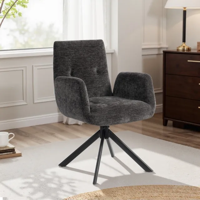 COVREO Fauteuil 60 x 61 x 88 cm - draaibaar, gestoffeerd, met armleuningen, zwart
