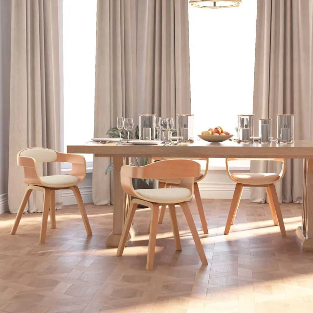 vidaXL Eetkamerstoelen 4 st gebogen hout en kunstleer crèmekleurig, foto 2