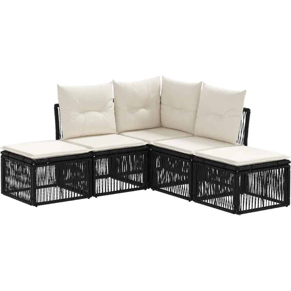 vidaXL Tuinbankenset 5 st 5-zits Zwart poly rattan