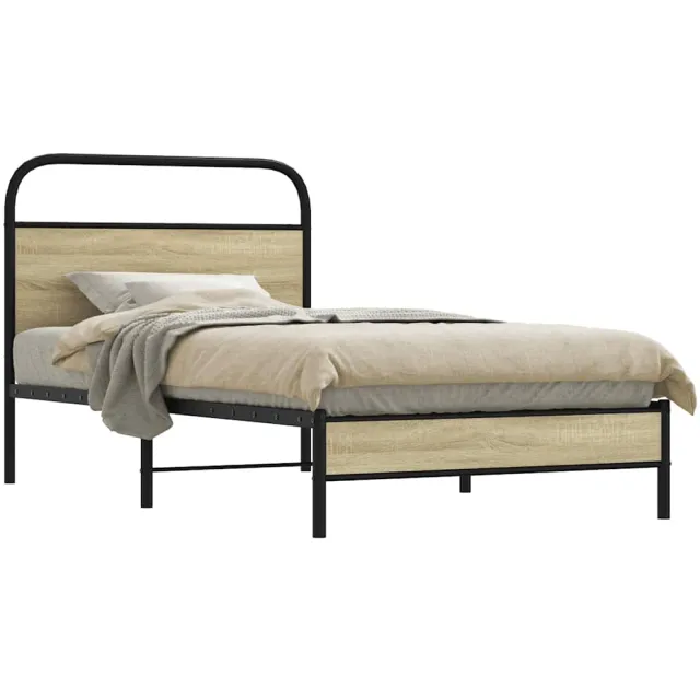 vidaXL Bedframe zonder matras bewerkt hout sonoma eikenkleur 107x203cm