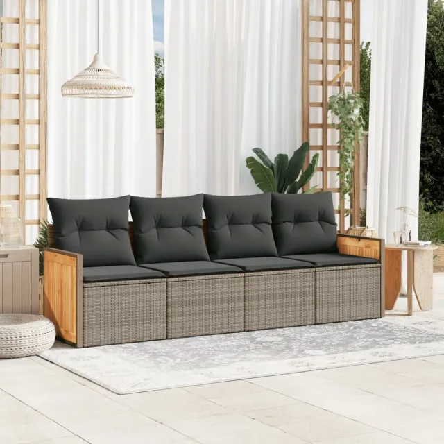 vidaXL 4-delige Loungeset met kussens poly rattan grijs, foto 2