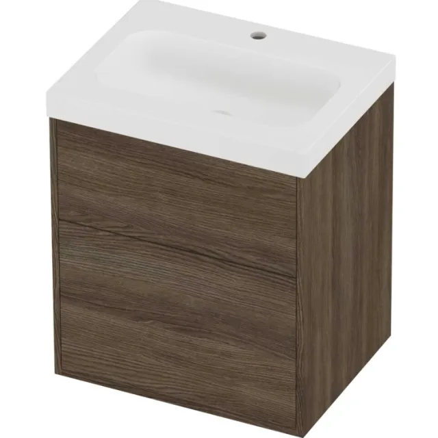 Proline Haga Badmeubelset Polystone Mezza 1 Kraangat Voor Grepen 60x46x73 cm Mat White Vital Oak Eiken