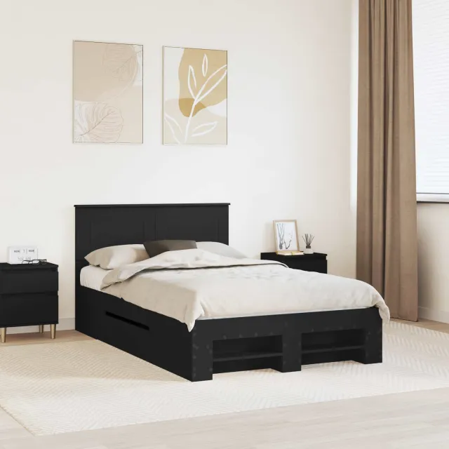 vidaXL Bedframe Zwart 135 x 190 cm Bewerkt hout