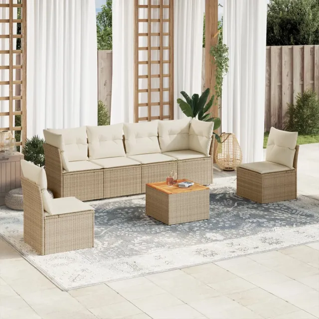 vidaXL 7-delige Loungeset met kussens poly rattan beige, foto 2