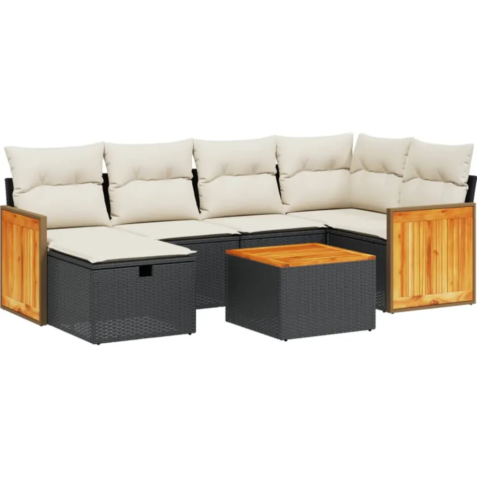 vidaXL 7-delige Loungeset met kussens poly rattan zwart