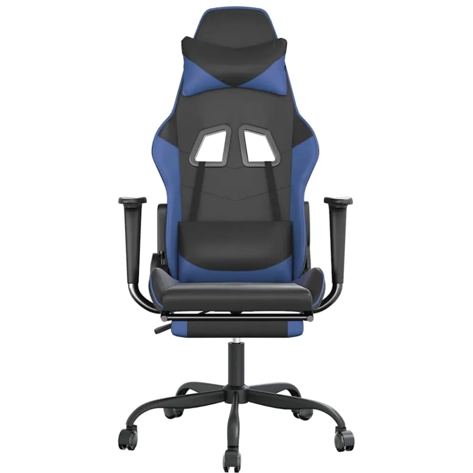 vidaXL Gamestoel met voetensteun kunstleer zwart en blauw